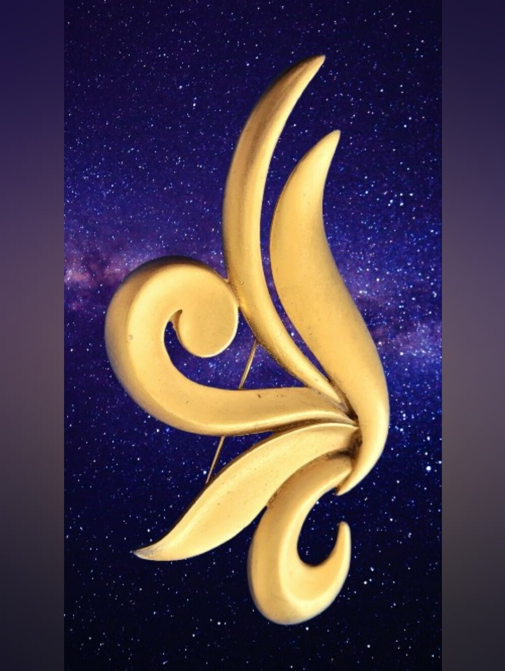 JJ 1986 BROOCH, fleur-de-lis Style Abstract Accessory, Gold Tone, Vintage
